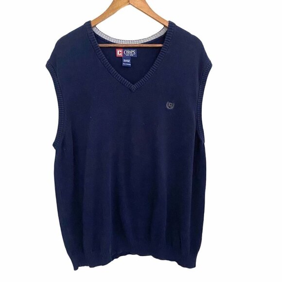 Chaps Other - Chaps Men's Retro Navy Blue Cotton Embroidered Logo Sweater Vest Size XXL